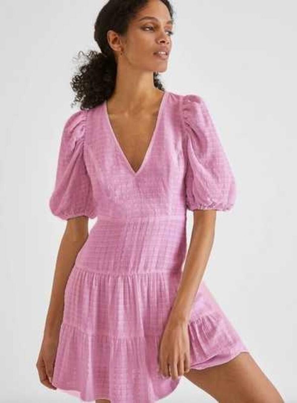 French Connection Birch Pink Gingham Tiered Cutout Babydoll Mini Dress 2
